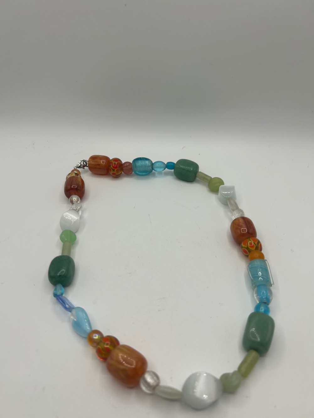 Vintage Multicolor Glass Bead Necklace - Blue, Green, Orange, White